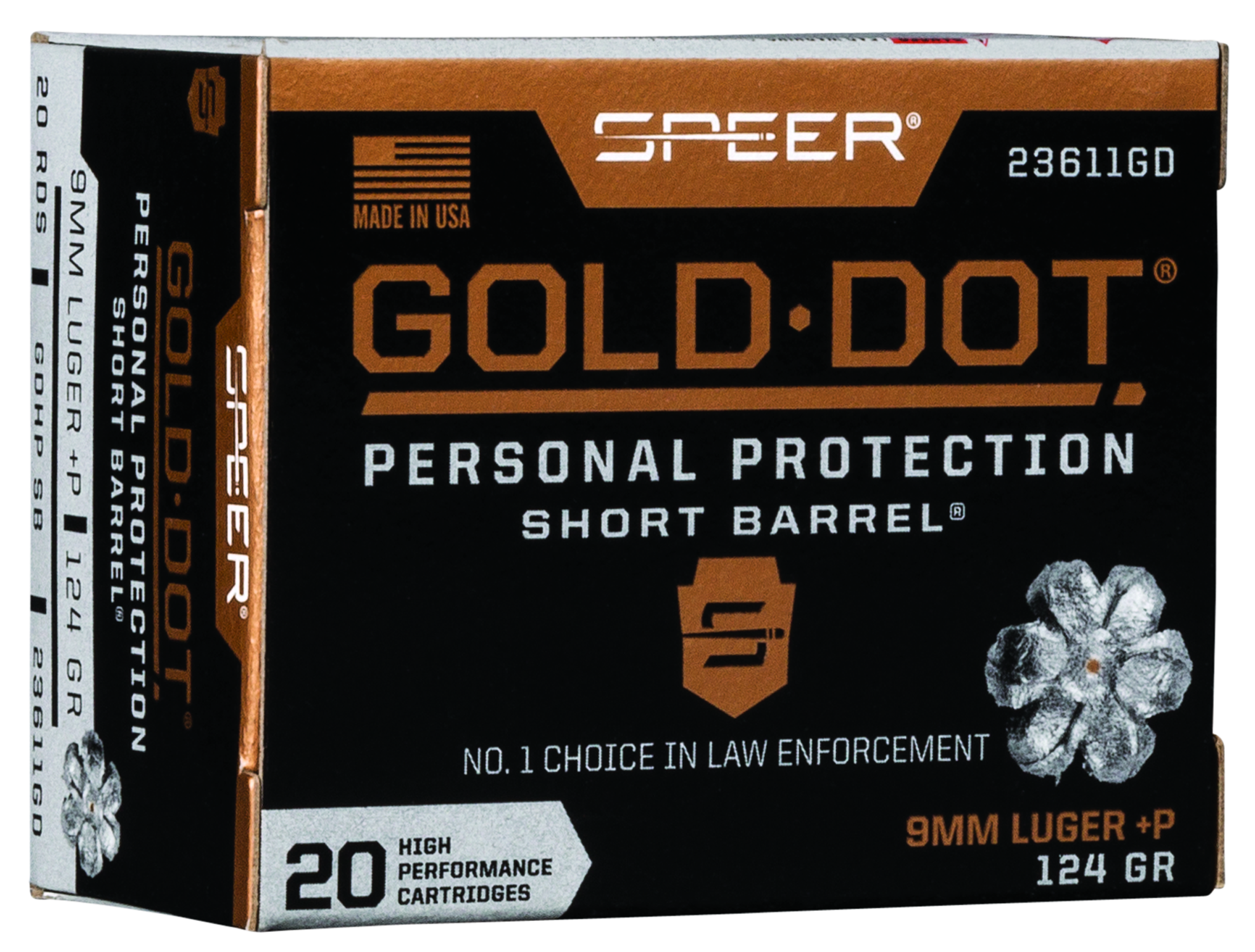 Speer Gold Dot HP Short Barrel 9x19 +P 124 gr. Speer Gold Dot HP Short Barrel 9x19 +P 124 gr.